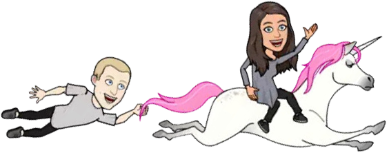 Amy on a unicorn with Steve trailing behind